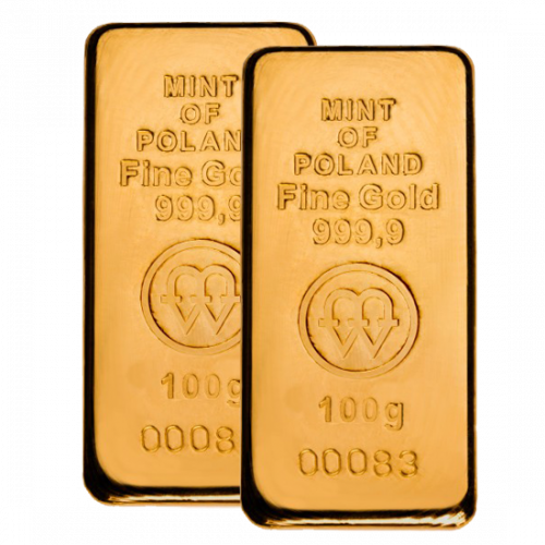 Zestaw – złote sztabki 2 x 100g – Sztabki złota Mennicy Polskiej